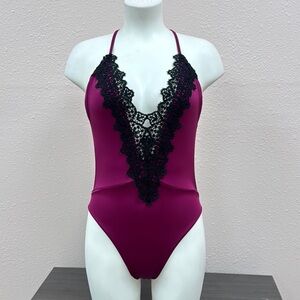 BLUE LIFE Elegant Black Lace Trimmed Swimsuit